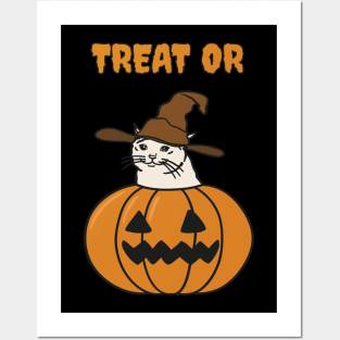 Halloween Crying Cat in Jack O Lantern Posters and Art